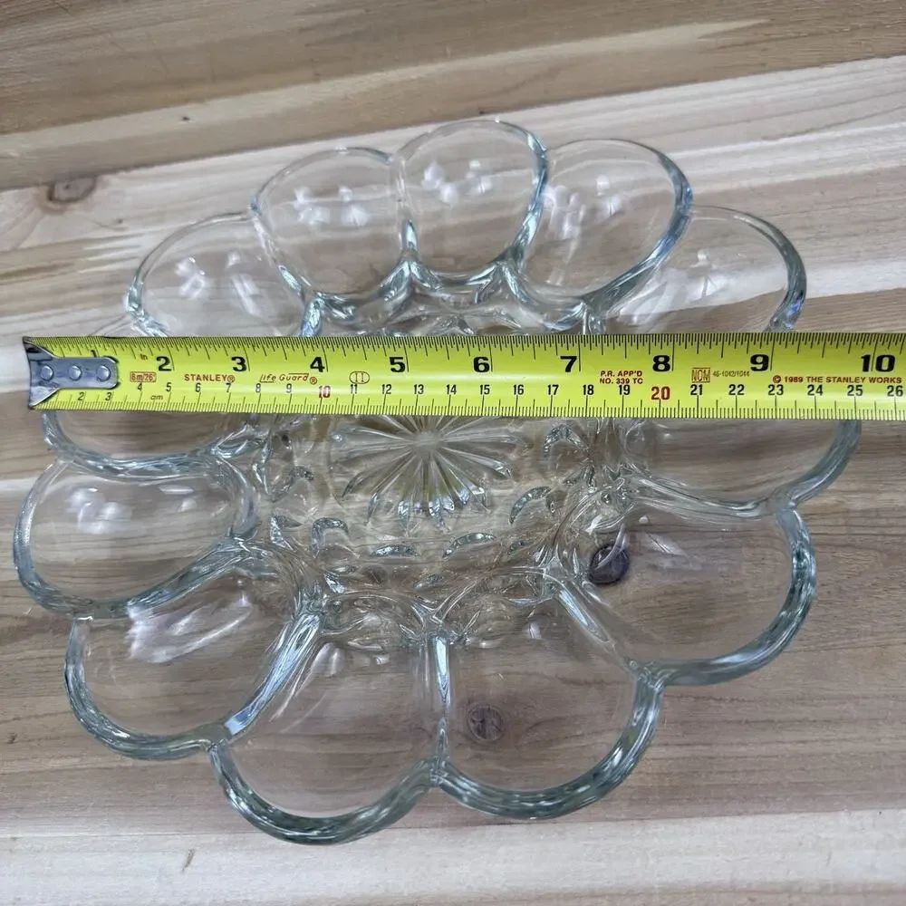 Vintage Decoraive Tray Made Of Thick, Clear Glass for 12 Eggs